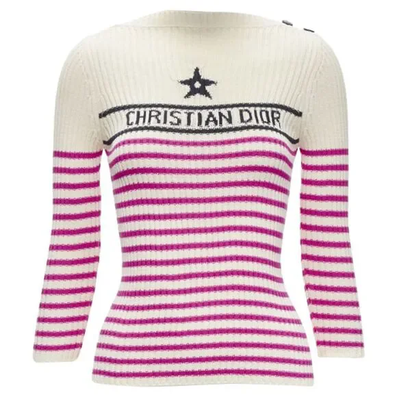 Christian Dior Stripe Logo Ribbed Top