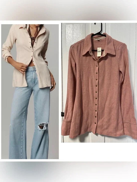 NWT Anthropologie Pilcro Brushed Button Down snap Front Cardigan Sweater size S