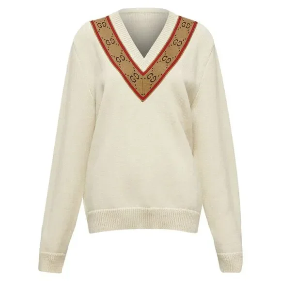 Gucci Wool Monogram V-Neck Sweater