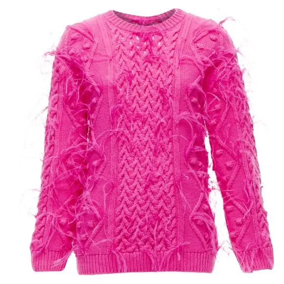 Valentino Feather Embellished Cable Knit Sweater