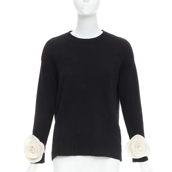 Valentino 2024 3D Flower Cuff Crew Neck Sweater