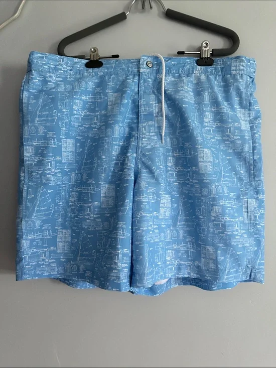 Men's southern tide Light Blue Nautical Print Swim Trunks size XL