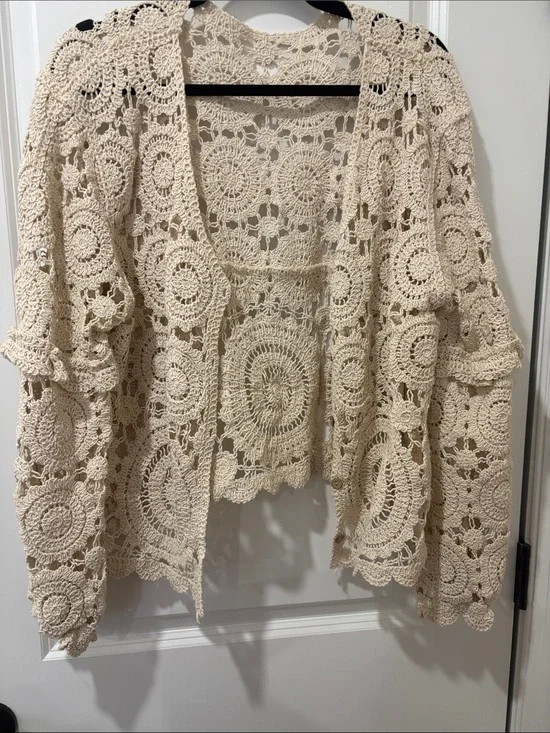 Cream Crochet Open-Front Women's Sweater Cardigan.Same sweater as pic but creamy