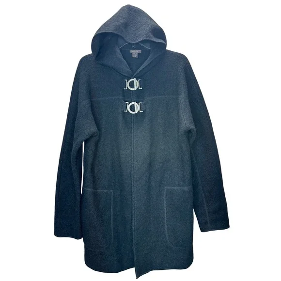 Zoe D 100% Wool Hooded Cardigan Sweater Duster Coat Toggle Closure Women's M‎