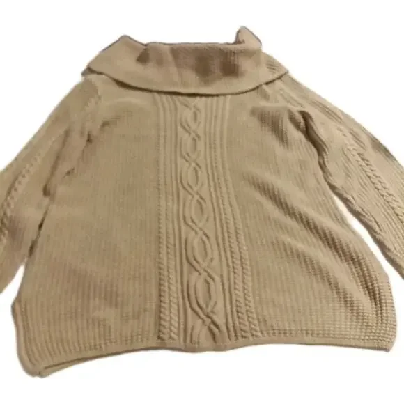 Vintage Jeanne Pierre Sweater Women Medium Ivory Cable Knit Cowl Neck Y2k Era