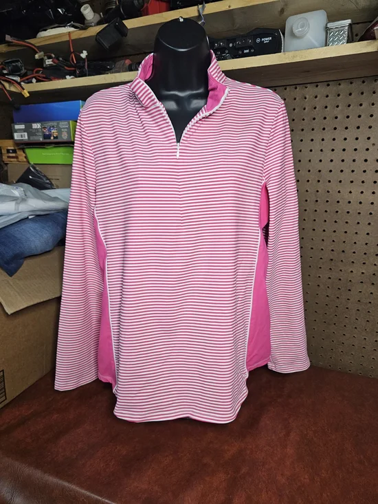 Tommy Bahama Ladies Pink/white Striped Island Zone Half Zip Pullover LG Stretch