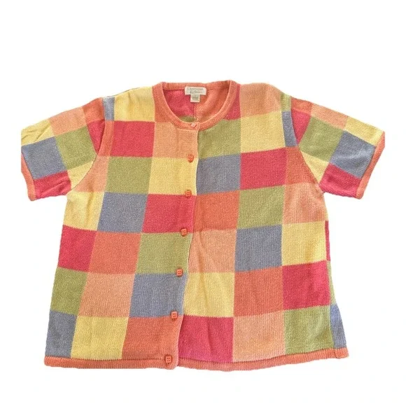 VTG Cardigan Sweater Colorblock Boho Pastel Patchwork Granny Med Large