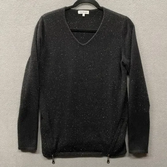 Knyt Lynk Cashmere V Neck Sweater Black Women S Speckled Casual Cozy Long Sleeve