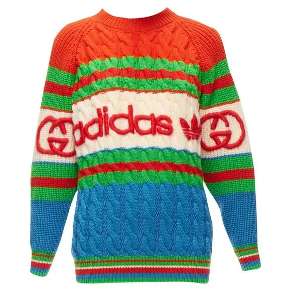 Gucci Adidas Wool Logo Cable Sweater