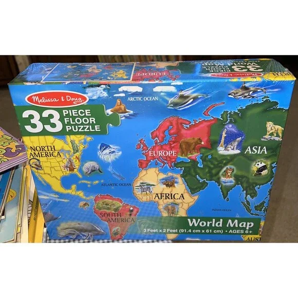 Melissa & Doug World Map Jumbo Jigsaw Floor Puzzle 33 Pc Sealed Brand New 2019
