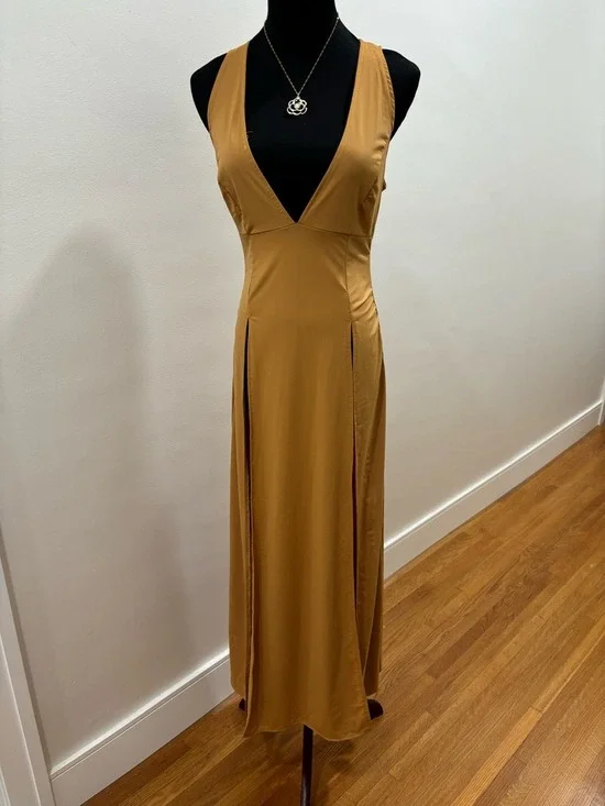 815. Sleeveless V-Neck Maxi Swim Cover Up in Mustard