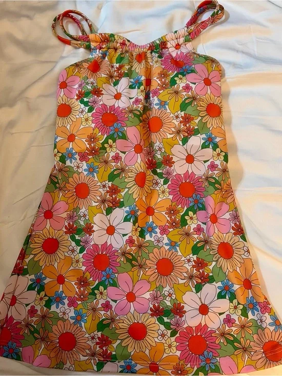 Lime Ricki Floral Ruched Square Neck Bikini Swim Top Size S