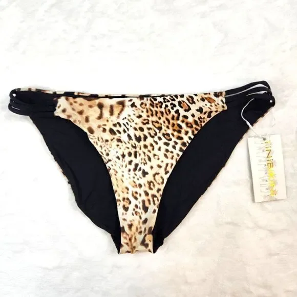 TiNiBiKiNi Leopard Print Black Reversible Swimsuit Bikini Bottom Sz XL