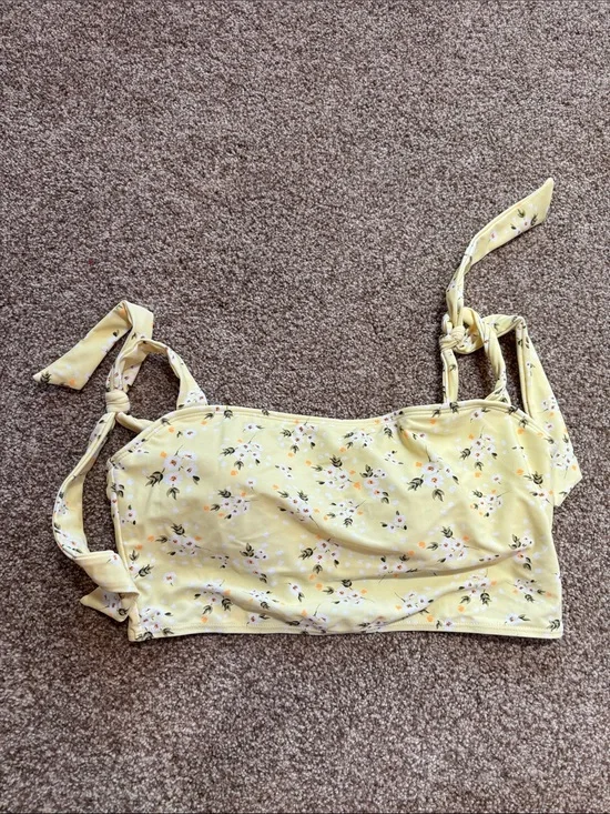 No Boundaries Yellow Floral Tie-Strap Swim Crop Top