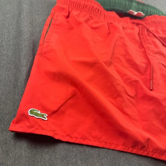 Lacoste Mens Red Swim Trunks XL Green Contrast Waistband no Mesh  Board Shorts