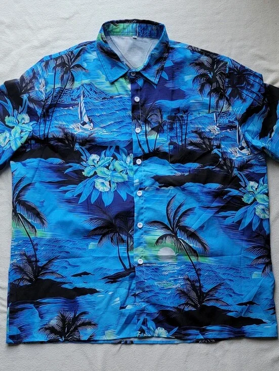 Blue Tropical Hawaiian Button-Up Shirt