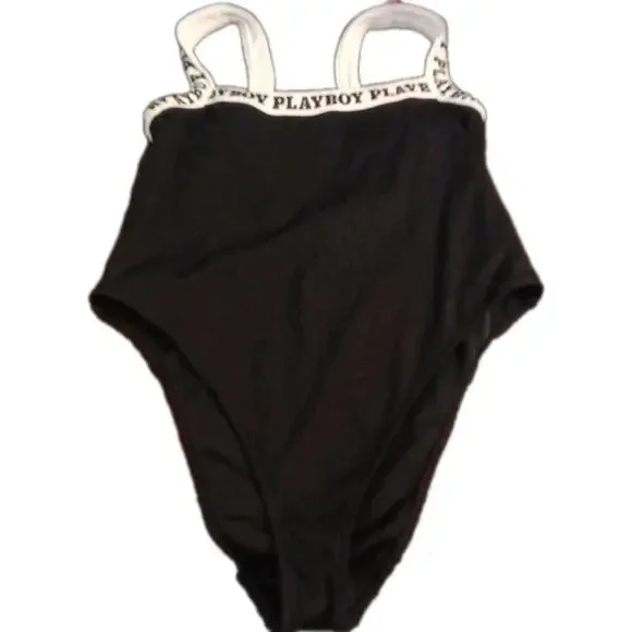 Playboy By Pacsun Swimsuit Sz. XL Black High Waist Drop Back Ribbed