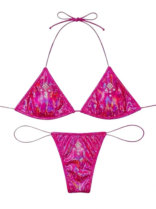 Fuchsia Hologram Rhinestone Microkini - GrlFriday Shop