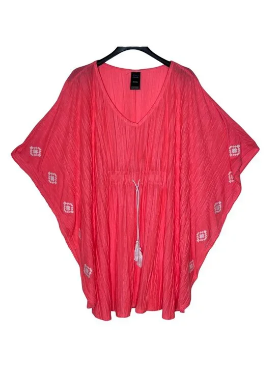 Catalina Gauzy Embroidered Neon Swim Cover Poncho Sz XL Resort Vacation