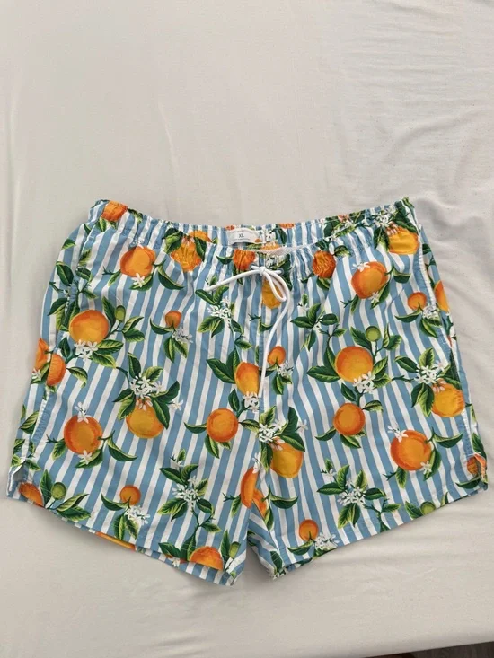 Primark Blue and Orange Striped Citrus Drawstring Shorts