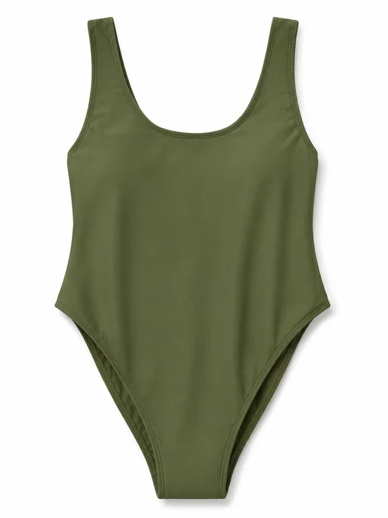 Aerie Olive Green Scoop-Back High Leg One-Piece Swimsuit | M