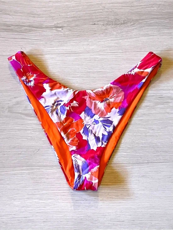 L*Space Women's Cabana Bitsy Floral Pink Orange High-Cut Bikini Bottoms Size M