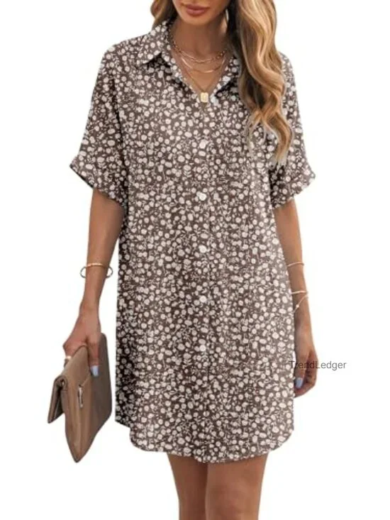 Short Sleeve Button Down Swimsuit Cover Up Shirt Dress