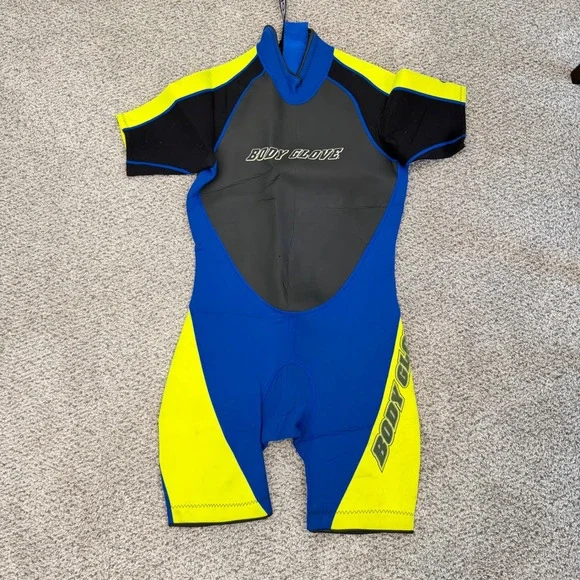 Body Glove Mens Shorty Wetsuit Large Blue Neon Yellow Black Spring Suit 3/2mm