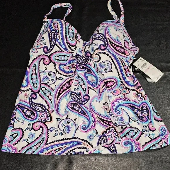 NWT Island Escape Womens Floral‎ Paisley Swim Top 6