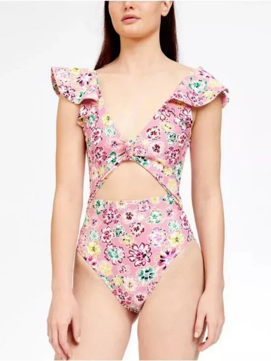 Tanya Taylor Coraline Pink Floral Knot One Piece Swimsuit Womens Size Small