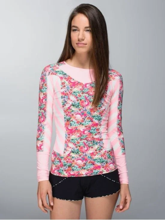 Lululemon Shanti Surf Rash Guard Pink Floral Long-Sleeve Women's Top Size 8