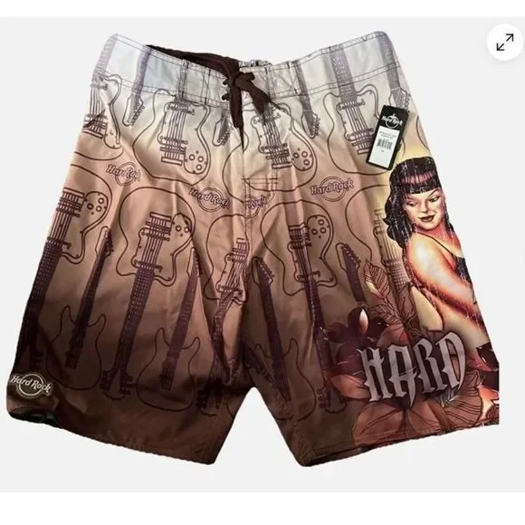 Hard Rock Cafe Vintage Surf Pinup Board Shorts Swim Trunks Size 28 Free Shipping