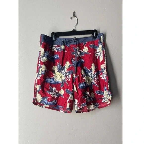 Patagonia Red Hawaiian Tropical Swim Trunks Board Shorts 32 Resortwear Beach