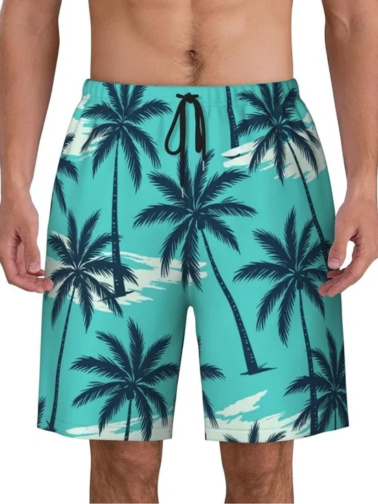 Men's Turquoise Palm Print Swim Shorts