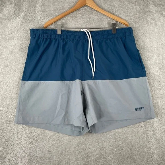 Duluth Trading Co Swim Trunks Mens 2XL Blue Gray Colorblock 7 Inch Inseam Lined