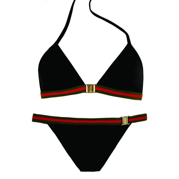 Gucci Black Bikini with Red and Green Stripe