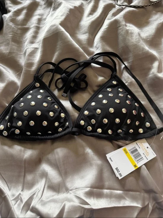 Michael Kors Black Studded Triangle Bikini Top