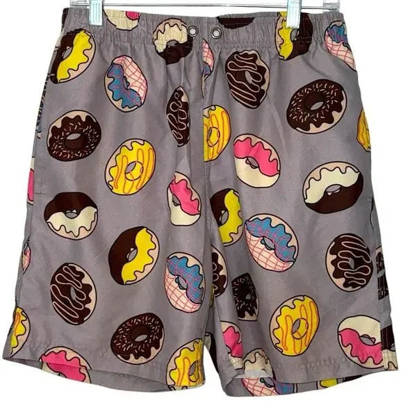 US Surf Club Mens Bathing Suit, Swimsuit Colorful Donut Print Gray Size Large