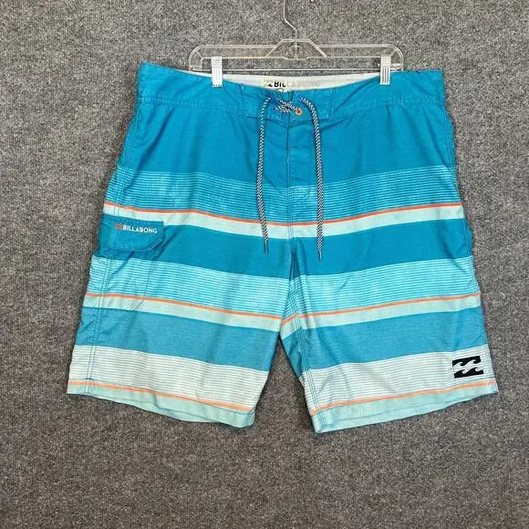 Billabong Swim Trunks Mens 40 Blue Striped Board Shorts Pockets‎ Lightweight