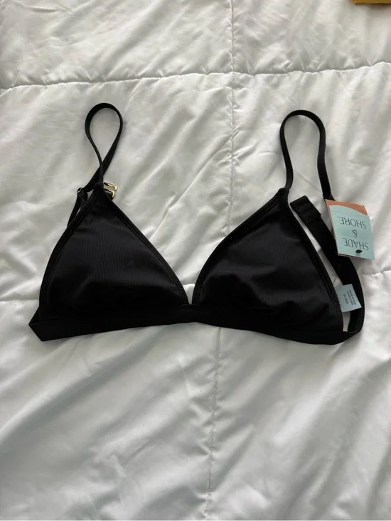 Shade & Shore Black Ribbed Triangle Bralette