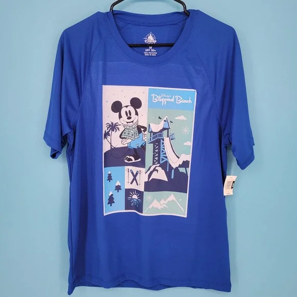 NEW Disney Parks Blizzard Beach Rash Guard Mens Medium Mickey Mouse UPF 50+ NWT