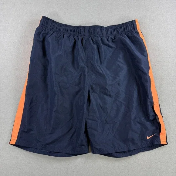 Nike Swim Trunks Men XL Navy Orange Stripe Board Shorts Racer Volley Beach Surf