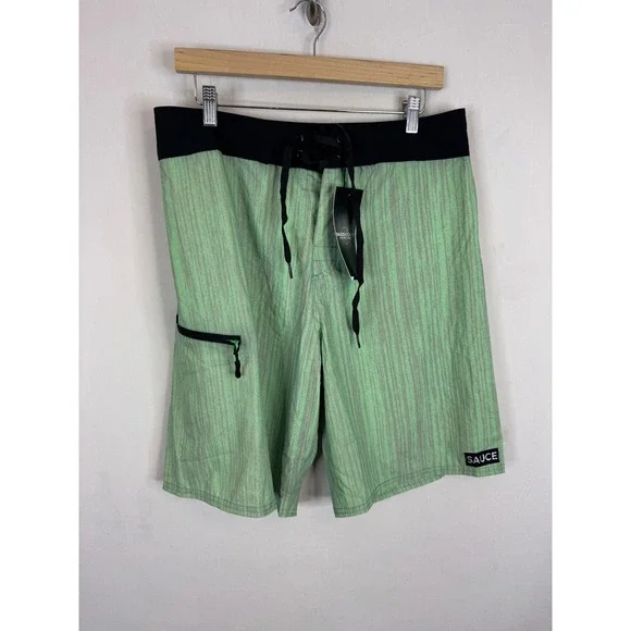 Sauce Hockey Hotel‎ 9er Board Shorts Green Grey Textured Print Mens 32/34 NEW