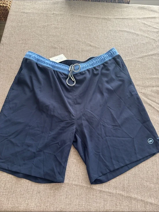 NWT Peter Millar Navy Swim Trunks with Light Blue Waistband