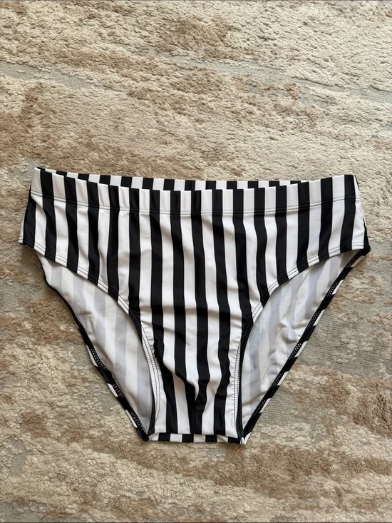 Black and White Vertical Stripe Men’s Swim Brief - Size XL