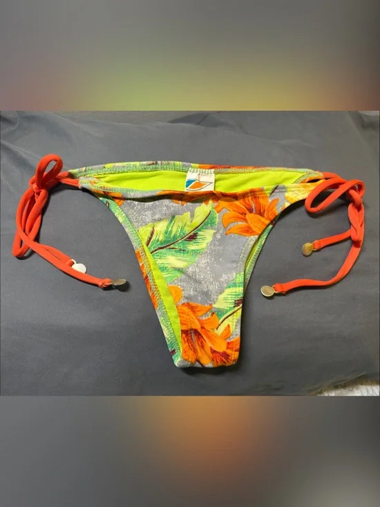 Tropical Tie-Side Bikini Bottom — Neon Green & Orange Floral