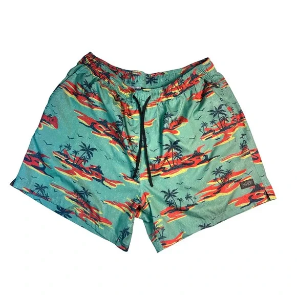 AFTCO Mens XL Swim Trunks Teal Tropical Palm Tree Fishing Board Shorts 6