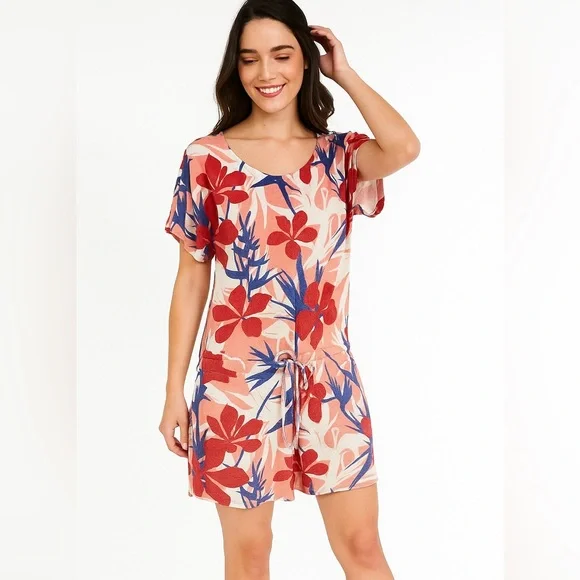 VILEBREQUIN PREMIUM LUXE TERRYCLOTH SHORT SLEEVE PINK PURPLE BEACH COVERUP DRESS