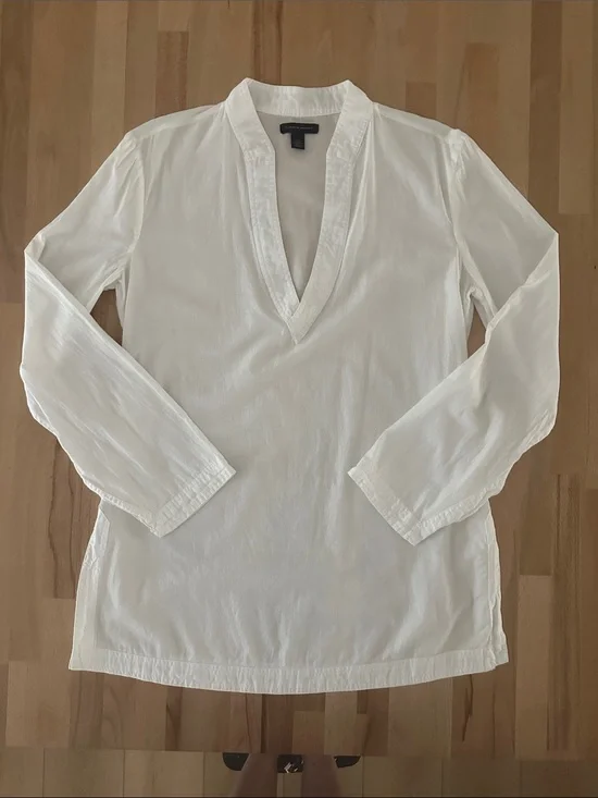 Tommy Hilfiger White Long-Sleeve V-Neck Tunic/Cover-up
