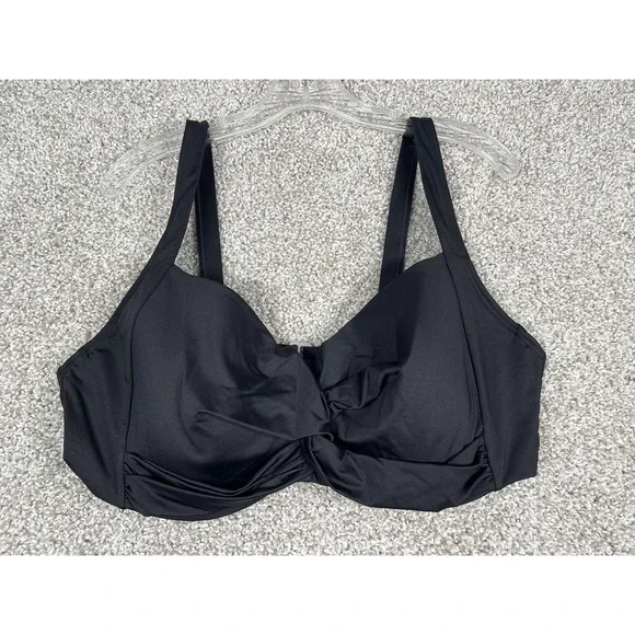 Lands' End Womens Sweetheart Twist-Front Underwire Black Bikini Top Size 18W